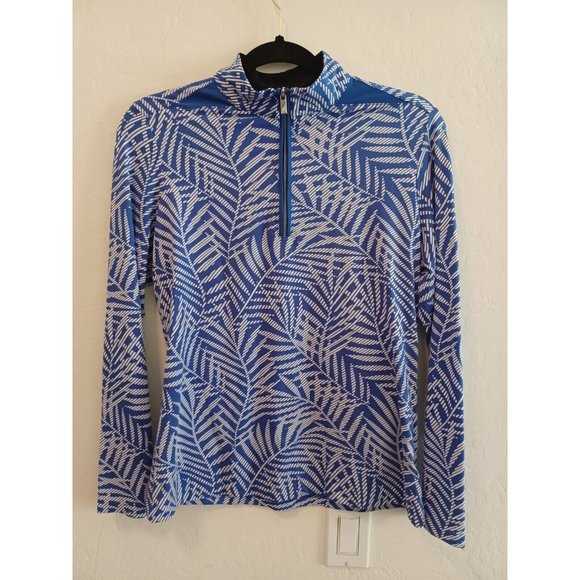 Tail Tops - TAIL Golf Top Womens Sz M Blue Leafy Floral Long Sleeve 1/4 Zip Stretch Active